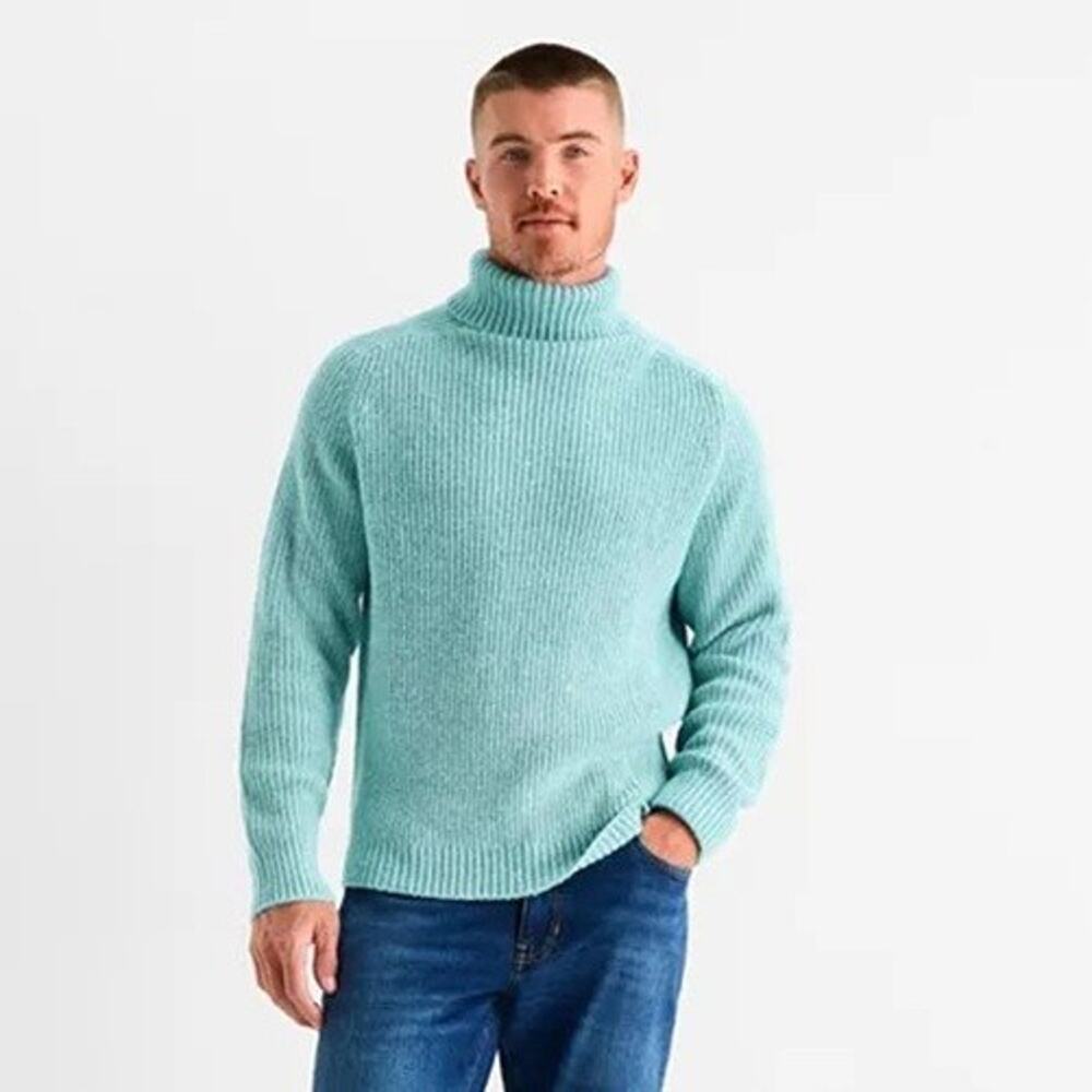 Mutual Weave Mens XXL Turtleneck Sweater Blue Frost Heather Pullover Long Sleeve